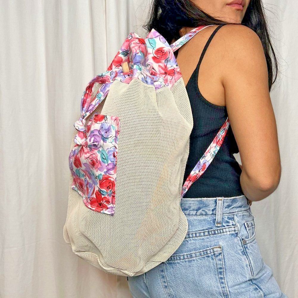Vintage 90s Floral Mesh Backpack Y2K Summer Bag
